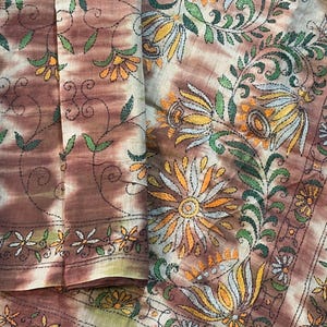 Vintage Pure Silk Kantha Saree Hand Embroidery Bengal Saree Wedding Wear Vintage Kantha Sari Vintage Silk Saree Indian Kantha Embroidery