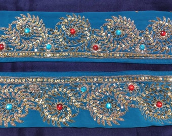 Vintage Embroidered Saree Border, Ethnic Sari Trim, Crafting Ribbon
