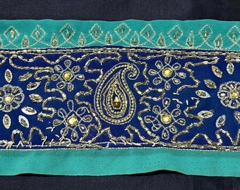 Vintage Indian Sari Border: Embroidered Sequin Trim, DIY Craft Ribbon