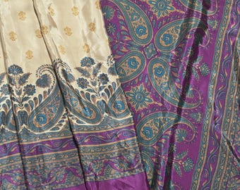 Vintage Crepe Silk Sari Fabric, 5 Yards, Floral Paisley Print Dressmaking Material