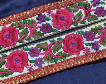 Vintage Embroidered Sari Border: Indian Trim, Floral Sequin Ribbon