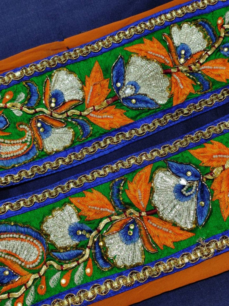 Vintage indiano Sari bordo cucito taglio nastro ricamato pizzo antico fai-da-testa casa decorazione matrimonio festivo muro appeso paillettes etnico immagine 4