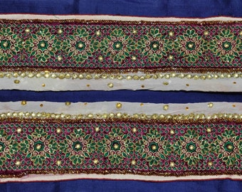Vintage Embroidered Sari Border, Indian Trim Ribbon with Sequins