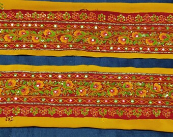 Vintage Embroidered Sari Border, Indian Trim with Sequins, DIY Craft Ribbon