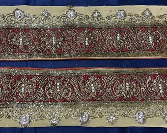 Vintage indiano Sari Border Cucito Ricamato Trim Ribbon Antico Pizzo fai da te Decorazioni per la casa Matrimonio Festivo Muro Appeso Paillettes Etnico