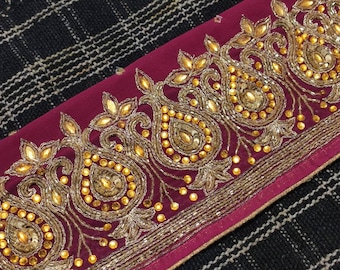 Vintage Indian Sari Border, Embroidered Sequin Trim - 3.5"