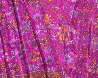 Vintage Crepe Silk Saree Fabric: Floral Print, 5 Yards, Dressmaking Material
