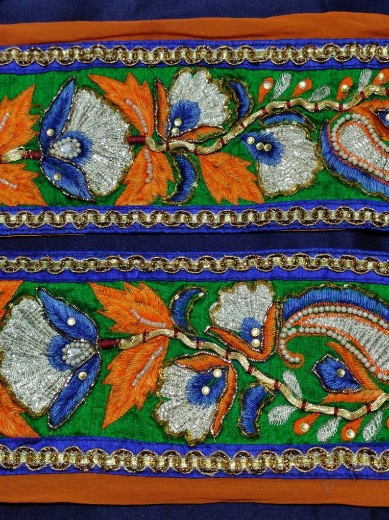 Vintage indiano Sari bordo cucito taglio nastro ricamato pizzo antico fai-da-testa casa decorazione matrimonio festivo muro appeso paillettes etnico immagine 5