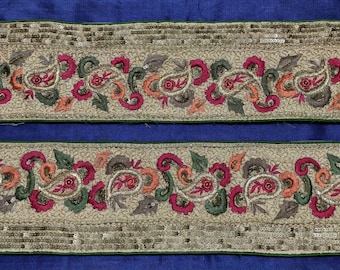 Vintage Indiano Sari bordo cucito taglio ricamato nastro pizzo antico, ricamo tradizionale bordo saree