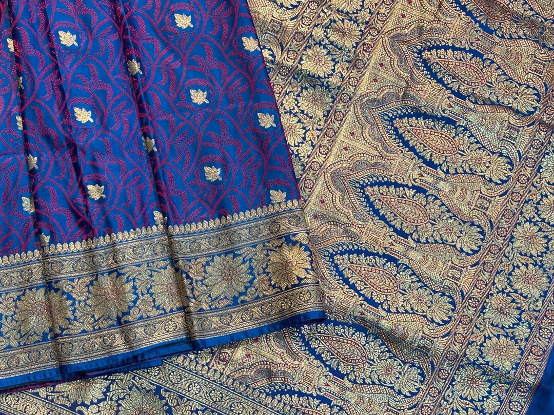 Antique Brocade Sari,banarasi Brocade Gold and Silver Work Banarasi ...
