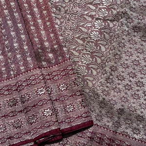 Vintage Heavy Wedding Saree Satin Silk Woven Banarasi Brocade Indian Sari Fabric Silver Zari 5yard