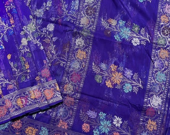 ENVÍO RÁPIDO GRATIS Antique Vintage Heavy Purple Saree Pure Satin Silk Brocade bordado a mano Indian Sari Zari 5 Yard