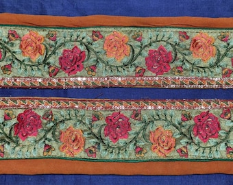 Vintage Indian Sari Border Sewing Embroidered Trim Ribbon Antique Lace, Traditional Embroidery Saree Border