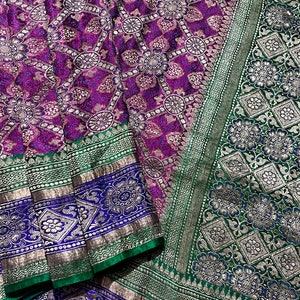 Antique Brocade Sari,Banarasi Brocade Gold and Silver Work Banarasi Brocade Crafting Dress Fabric Making Weddings Dress Fabric