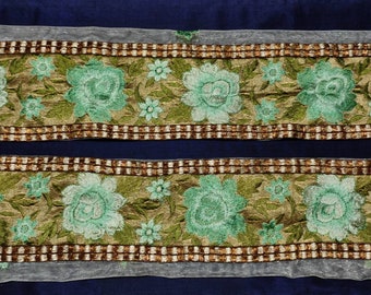 Vintage Indian Sari Border, Embroidered Floral Trim, DIY Craft Ribbon