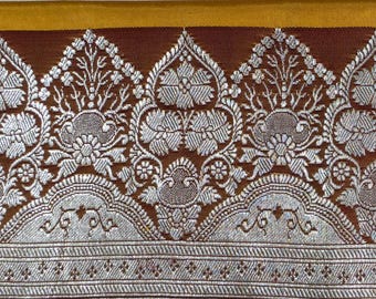 Vintage Banarasi Silk Saree Border: Indian Brocade Trim