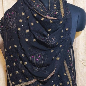 Vintage Embroidered Chiffon Dupatta, Indian Sarong Stole