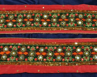 Vintage Embroidered Sari Border, Sequins Indian Trim, 3.25" Wide