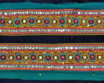 Vintage Indian Sari Border, Embroidered Sequined Trim - 1 Yard