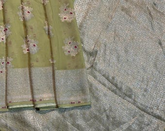 Indio Banarasi Brocado Georgette Seda Saree Vintage Banarasi boda Seda Sari