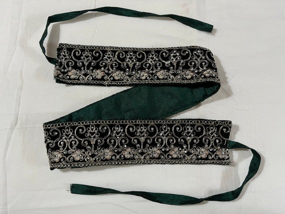 VINTAGE Women\'s 
Black Beaded Embroidered Velvet Belt Women main image 4