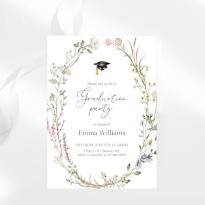 Graduation Party Invitation, Pink Floral Graduation Invitation, Instant Download Printable Editable
