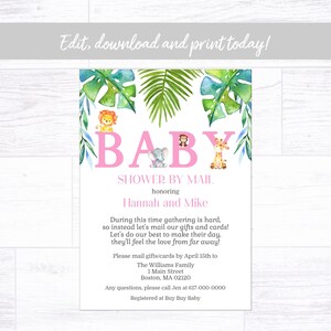 Baby Shower by Mail Invitation Girl, Safari Shower by Mail Invitation, Gender Neutral, Instant Download Printable Editable