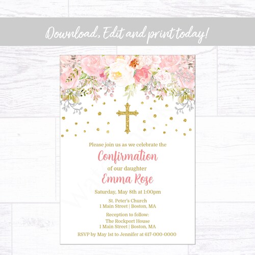 EDITABLE Confirmation Invitation Template Printable - Etsy