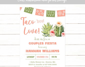 Taco Bout Love Bridal Shower Invitation, Fiesta Cactus Couples Shower Invitation, Instant Download Printable Editable