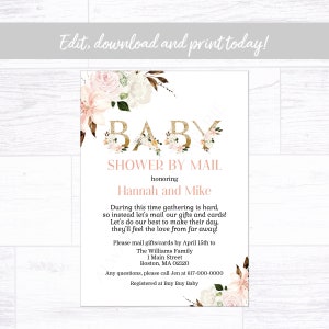 Invitación de Baby Shower por correo, Invitación de Baby Shower floral, Descarga instantánea Editable imprimible