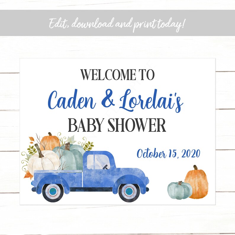 Editable Drive Through Baby Shower Yard Sign Blue Truck Etsy
