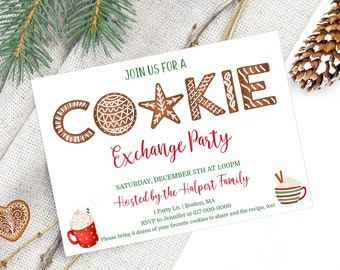 Christmas Cookie Exchange Invitation, Cookie Swap Invitation, Cookie and Cocoa Party Invite, Instant Download Printable Editable