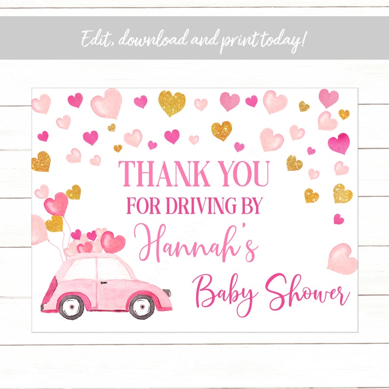 Editable Drive Through Baby Shower Yard Sign Hearts Baby Etsy