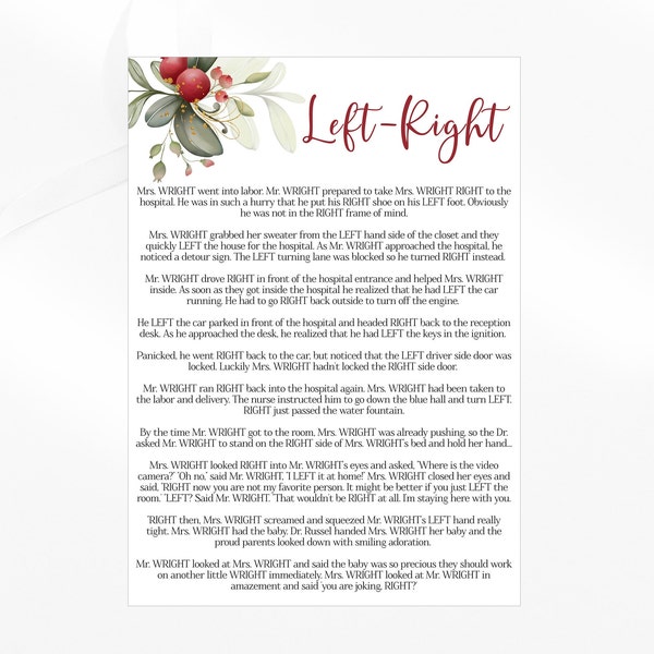 Left Right Baby Shower Game, Pass the Prize Game, Instant Download Printable Not Editable