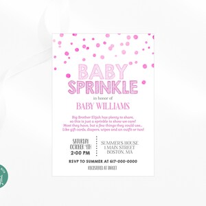 Baby Sprinkle Invitation Girl, Pink Sprinkle Invitation, Instant Download Printable Editable
