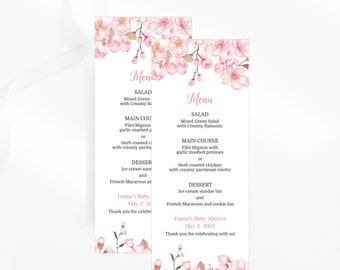 Dinner Menu, Pink Floral Baby Shower Menu, Cherry Blossom Wedding Shower Menu, Confirmation Menu Instant Download Printable Editable 801