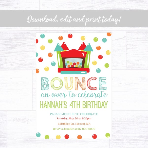 Bounce Birthday Invitation, Red Green Blue Birthday Invitation, Instant Download Printable Editable