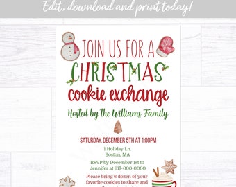 Christmas Cookie Exchange Invitation, Cookie Swap Invitation, Instant Download Printable Editable