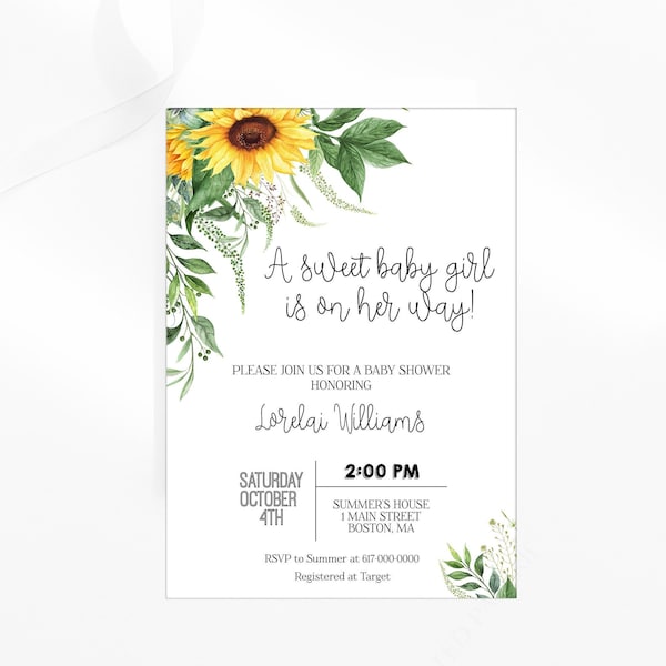 Baby Shower Invitation, Sunflower Baby Shower Invitation, Gender Neutral Instant Download Printable Editable
