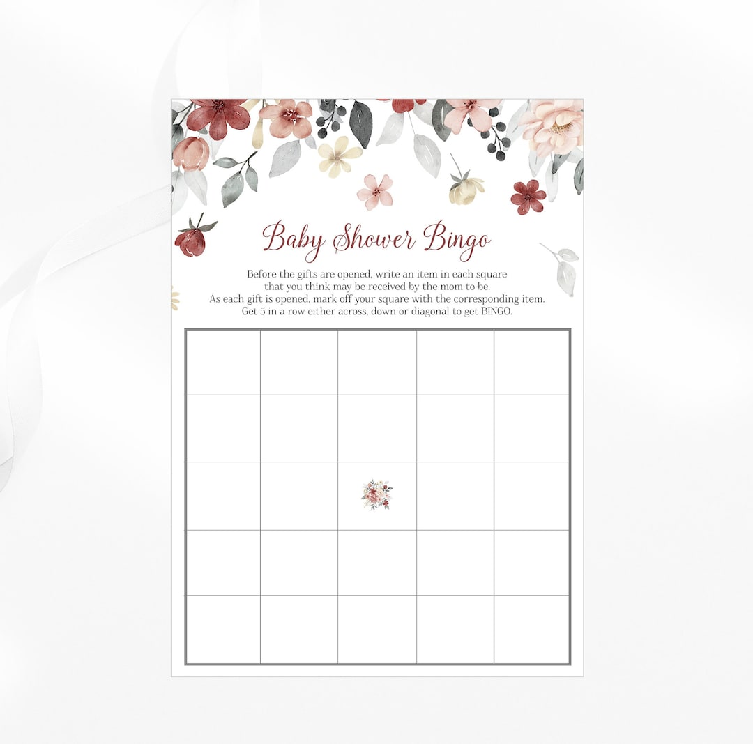 Baby Shower Bingo Game, Pink Floral Baby Shower Game, Girl Baby Shower ...