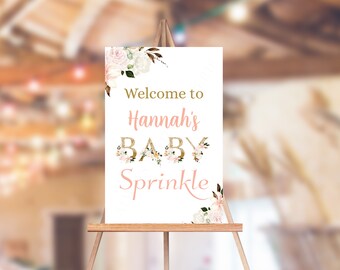 Floral Baby Shower Welcome Sign Girl, Pink Welcome Sign, Instant Download Printable Editable