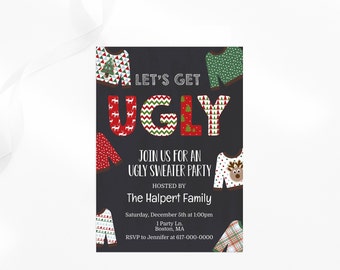 Ugly Sweater Party Invitation, Christmas Party Invitation, Red GreenInstant Download Printable Editable