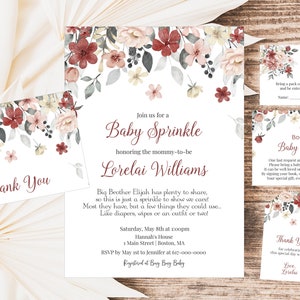 Baby Sprinkle Invitation Set, Pink Floral Baby Sprinkle Invitation, Instant Download Editable 802