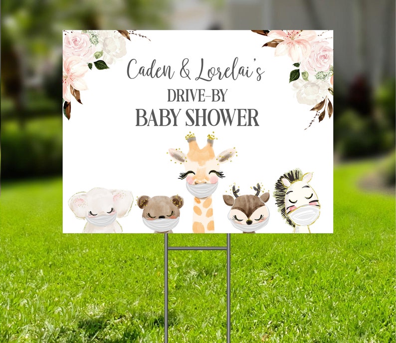 Editable Drive Through Baby Shower Yard Sign Pink Floral Etsy