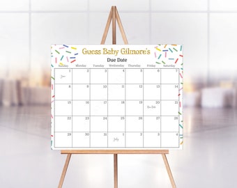 Sprinkles Guess Baby's Due Date Calendar, Rainbow Sprinkles Guess Baby's Due Date, Baby Shower Game, Instant Download Printable Editable 151