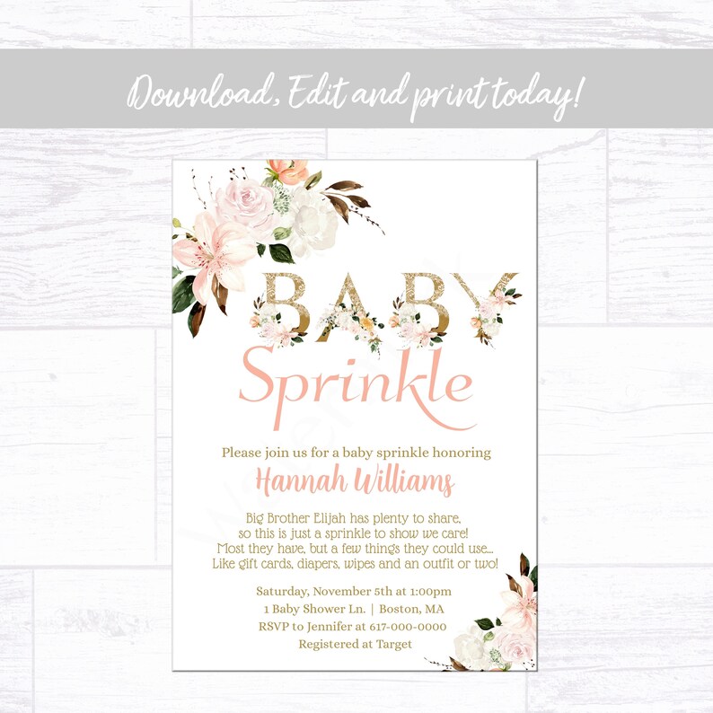 Baby Sprinkle Invitation Girl Floral Sprinkled With Love Baby Etsy