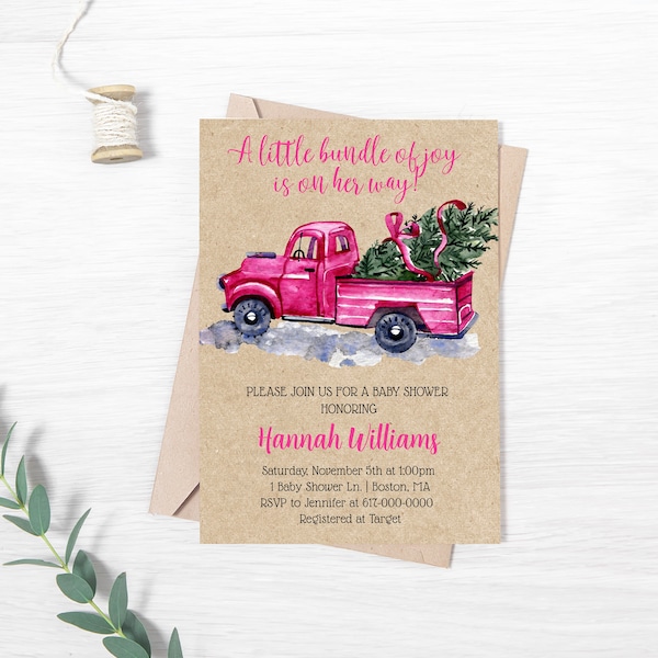 Editable Winter Baby Shower Invitation Girl, Kraft Pink Baby Shower Invitation, Instant Download Printable Editable