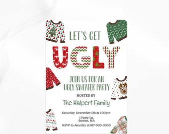 Ugly Sweater Party Invitation, Christmas Party Invitation, Red GreenInstant Download Printable Editable