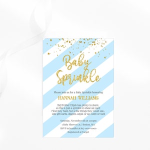 Baby Sprinkle Invitation Boy, Blue Gold Baby Sprinkle Invitation, Instant Download Printable Editable