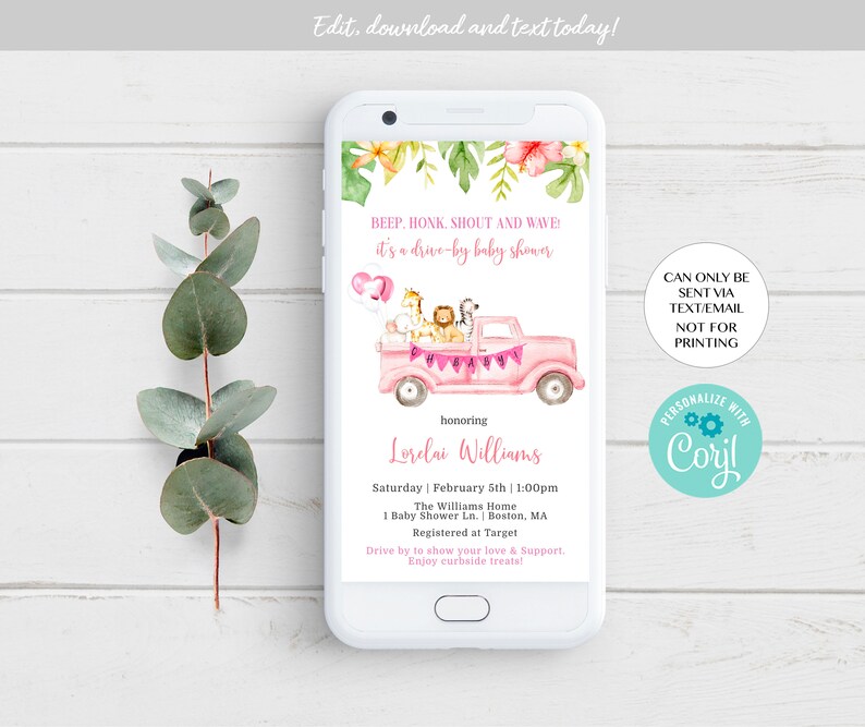 Editable Drive By Baby Shower Text Invitation Girl Pink Etsy